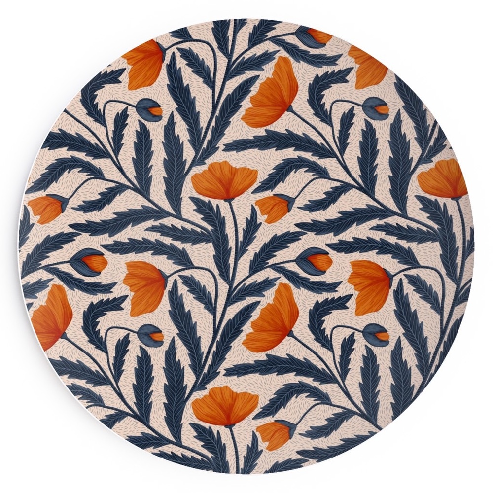 Poppy Flower - Blue and Orange Salad Plate - Set of 6